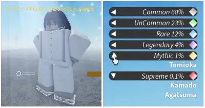 Roblox account with Mythic(tomioka) PROJECT SLAYERS GAME
