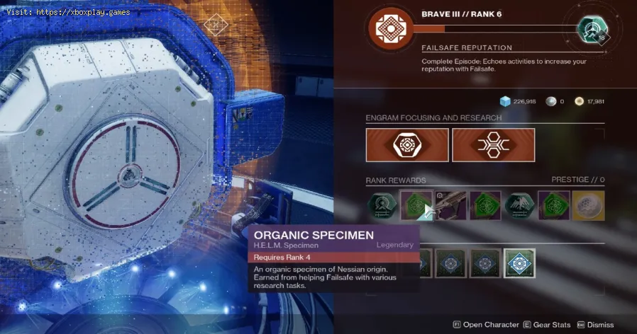 ottieni campione organico e campione di radiolite in Destiny 2