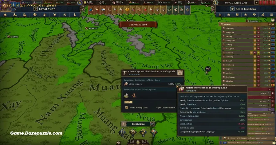 Europa Universalis 5: Migliorare la crescita dell'istituzione