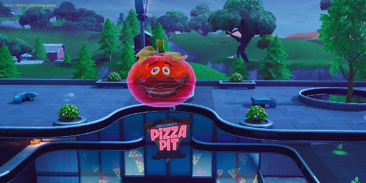 Fortnite: wo man in einem holografischen Tomatenkopf tanzen kann.