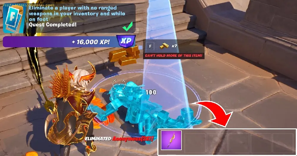eliminate a player with no weapons in your inventory in Fortnite