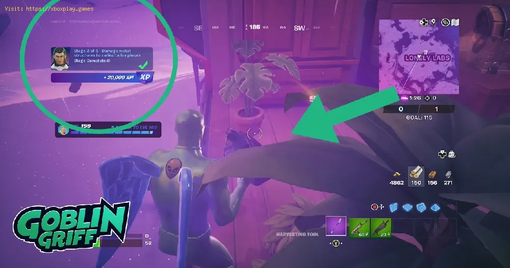 damage metal structures to get alloy pieces in Fortnite
