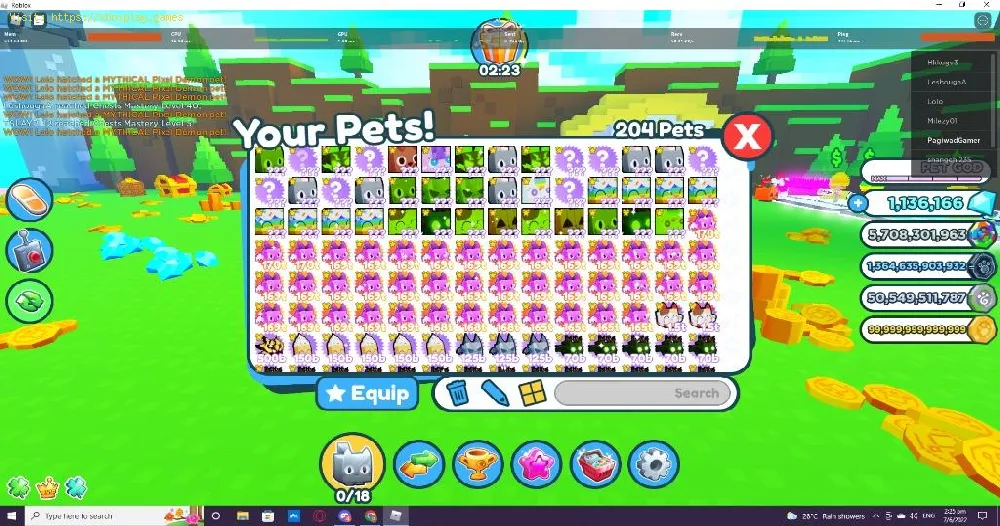 Find Transferred Huges in Pet Simulator 99