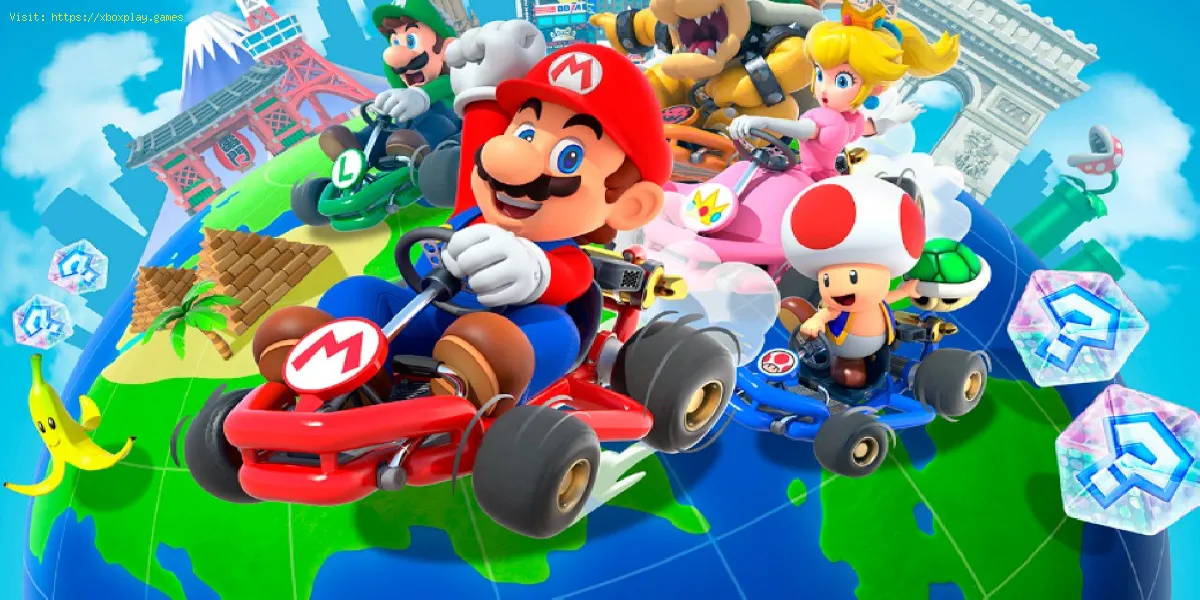 Mario Kart Tour: raccogli 5 funghi caduti usando un conduttore con un nastro